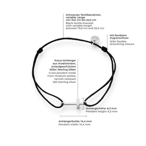Textil Armband schwarz Kreuz silber