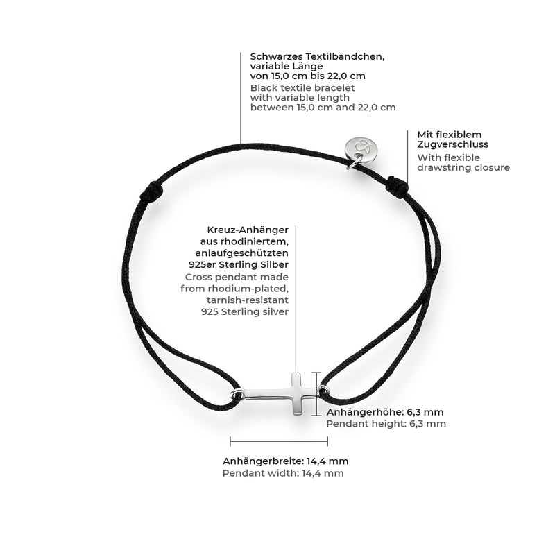 Textil Armband schwarz Kreuz silber