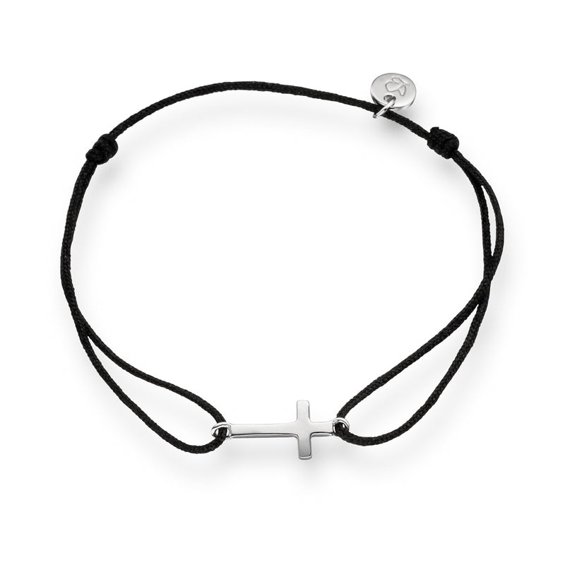 Textil Armband schwarz Kreuz silber