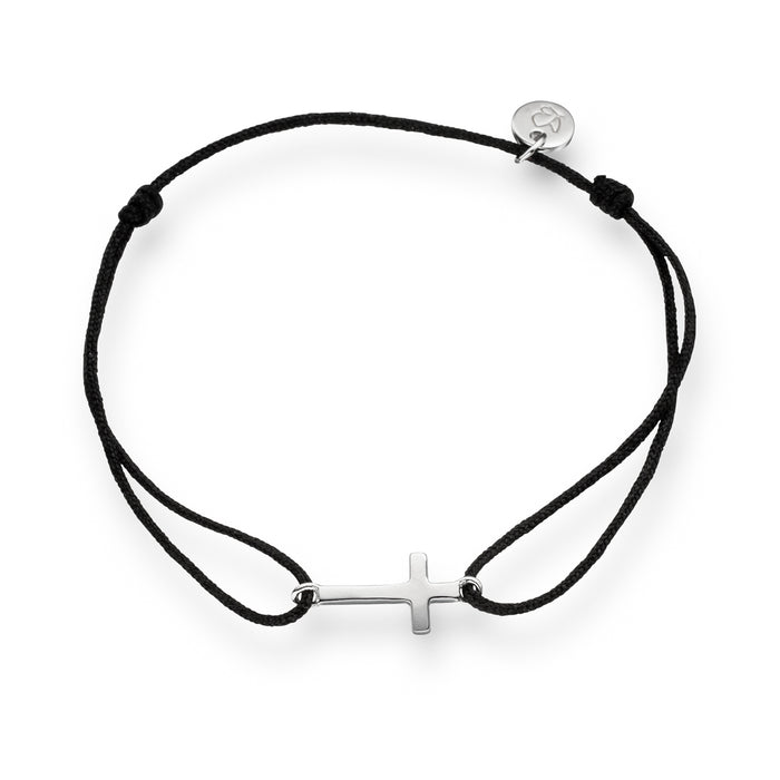 Textil Armband schwarz Kreuz silber