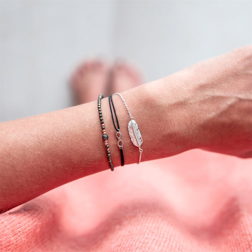 Textil Armband schwarz Infinity silber