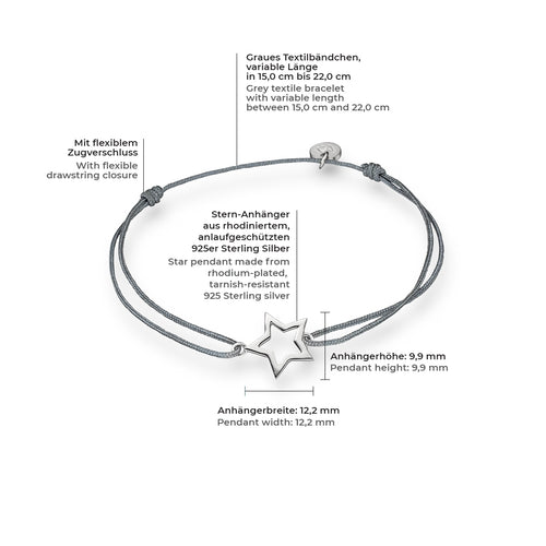Textil Armband grau Stern silber