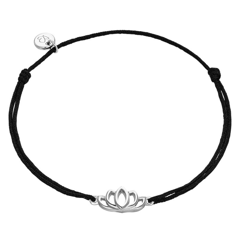Textil Armband schwarz Lotus Blume silber