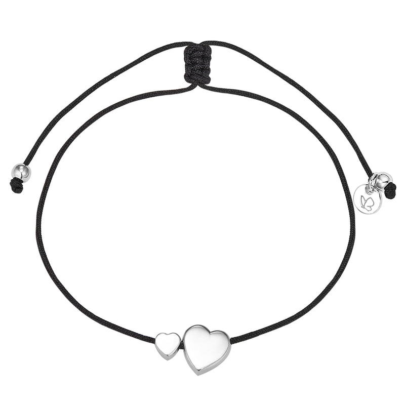 Textil Armband schwarz Herzen silber