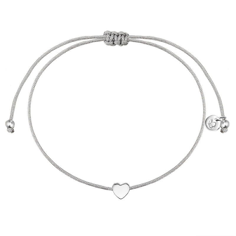 Textil Armband grau Herz silber