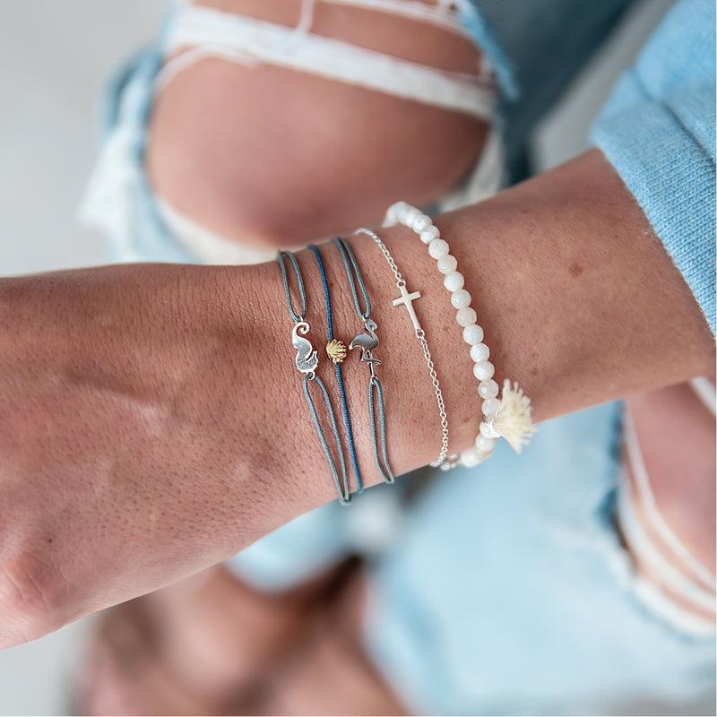 Textil Armband grau Flamingo silber