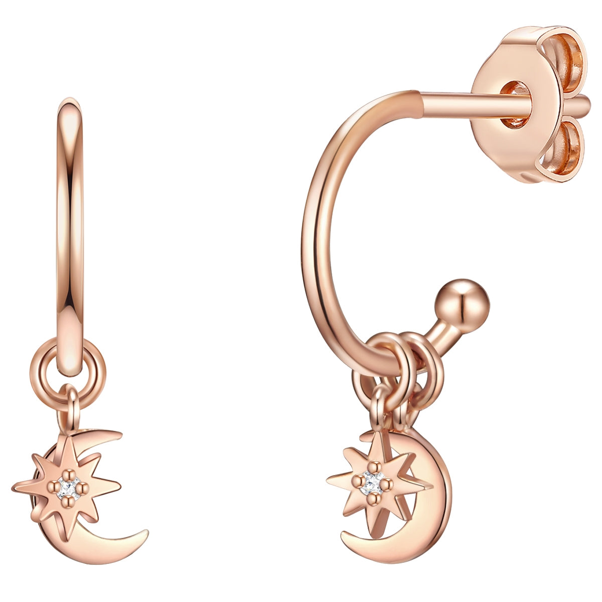 Ohrstecker roségold Halbmond Stern