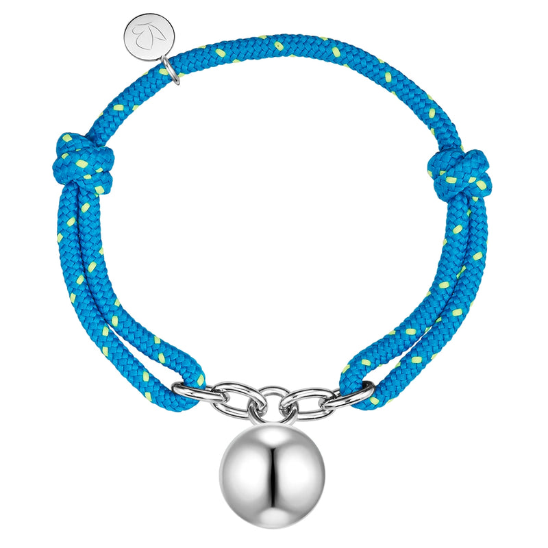 Textil-Armband mit Edelstahl-Kugel hellblau/gelb