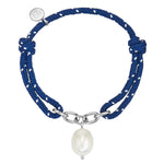 Textil-Armband mit Süßwasser-Zuchtperle dunkelblau/weiß