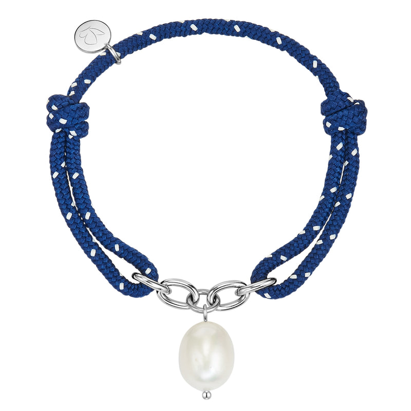 Textil-Armband mit Süßwasser-Zuchtperle dunkelblau/weiß