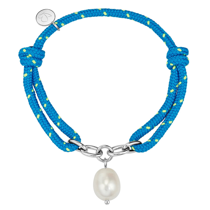 Textil-Armband mit Süßwasser-Zuchtperle hellblau/gelb