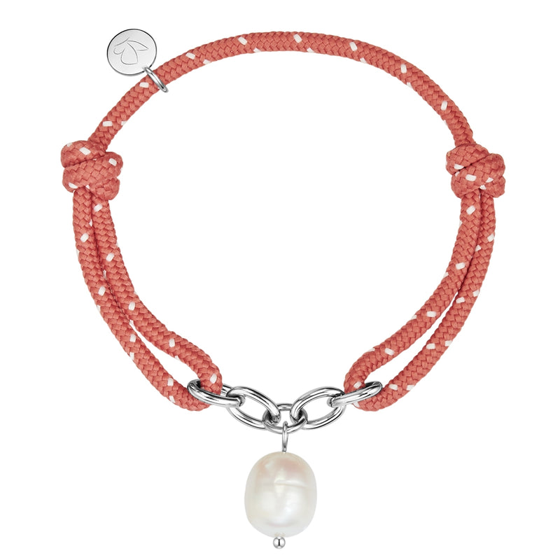 Textil-Armband mit Süßwasser-Zuchtperle koralle/weiß