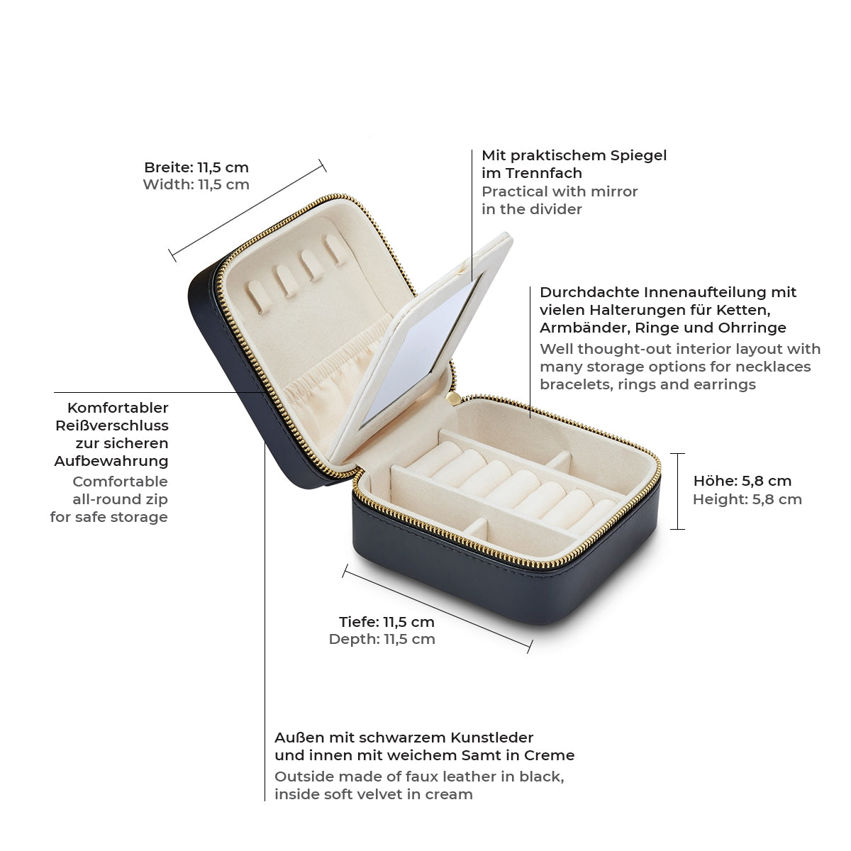 statement kette aufbewahrung Schmuck Organizer mit Spiegel Medium schwarz – Glanzstücke München