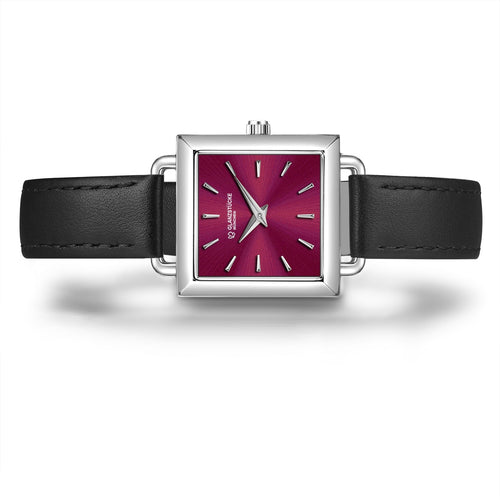 Damenuhr silber Lederarmband schwarz