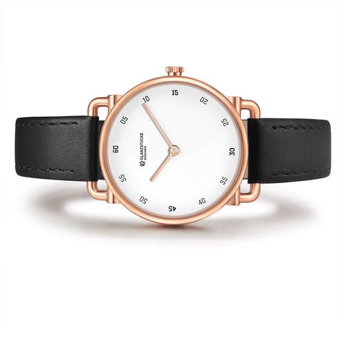Damenuhr roségold Lederarmband schwarz