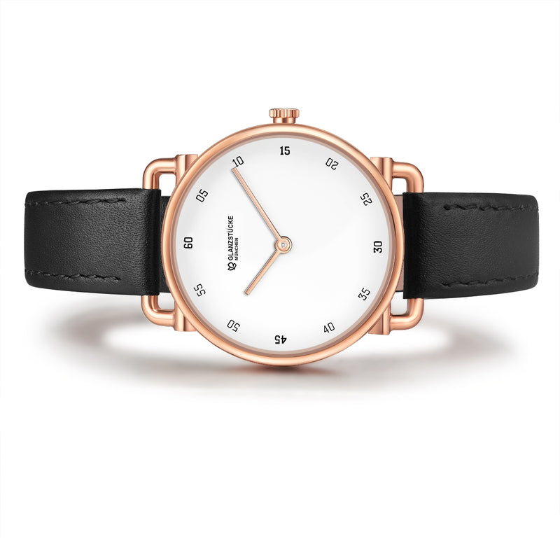 Damenuhr roségold Lederarmband schwarz