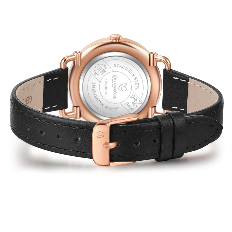Damenuhr roségold Lederarmband schwarz