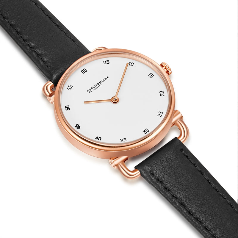 Damenuhr roségold Lederarmband schwarz