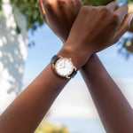 Damenuhr roségold Lederarmband schwarz