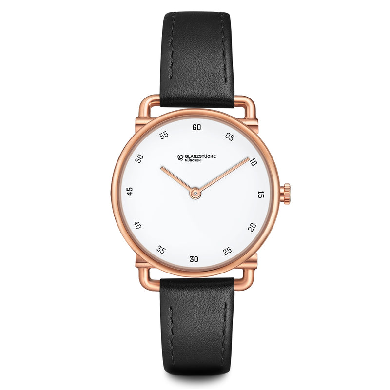 Damenuhr roségold Lederarmband schwarz