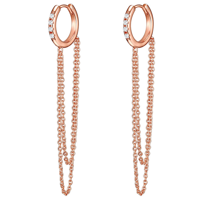 Creolen roségold Zirkonia mit Kettchen