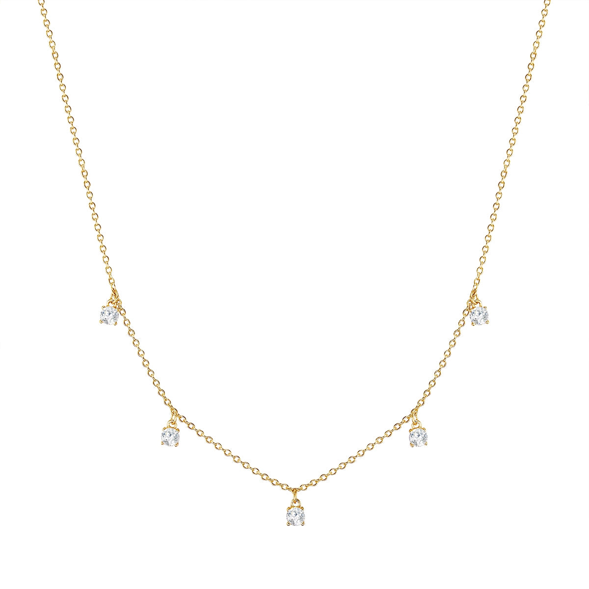 Silberkette gold mit 5 Zirkonia-Steinchen