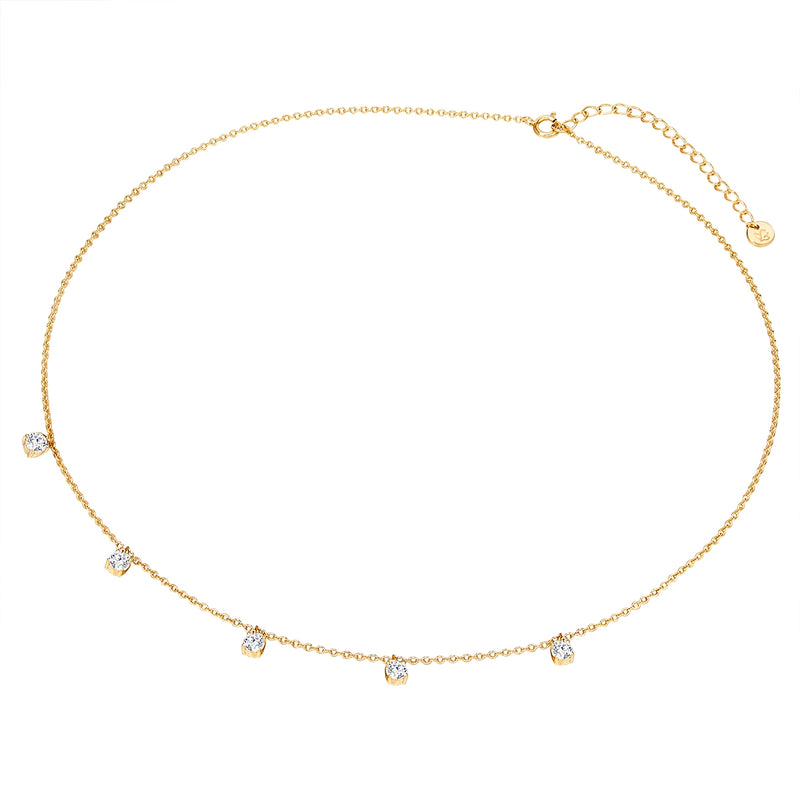 Silberkette gold mit 5 Zirkonia-Steinchen