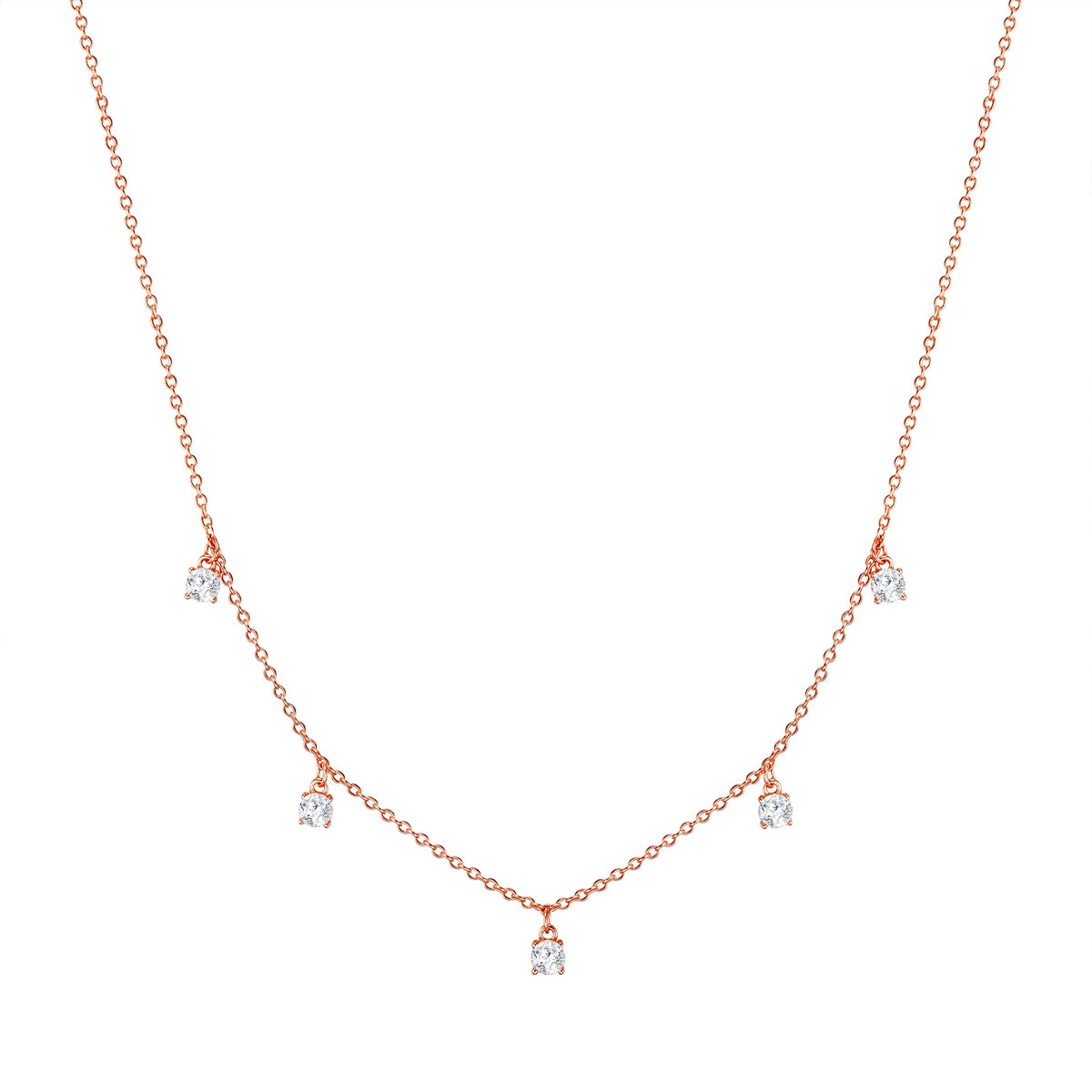 Silberkette roségold mit 5 Zirkonia-Steinchen