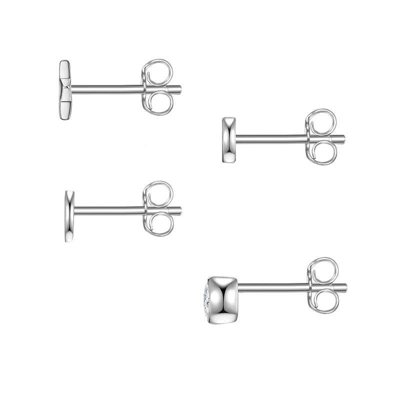 4 Stück Ohrstecker HERZ/STERN mit Zirkonia silber
