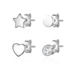 4 Stück Ohrstecker HERZ/STERN mit Zirkonia silber