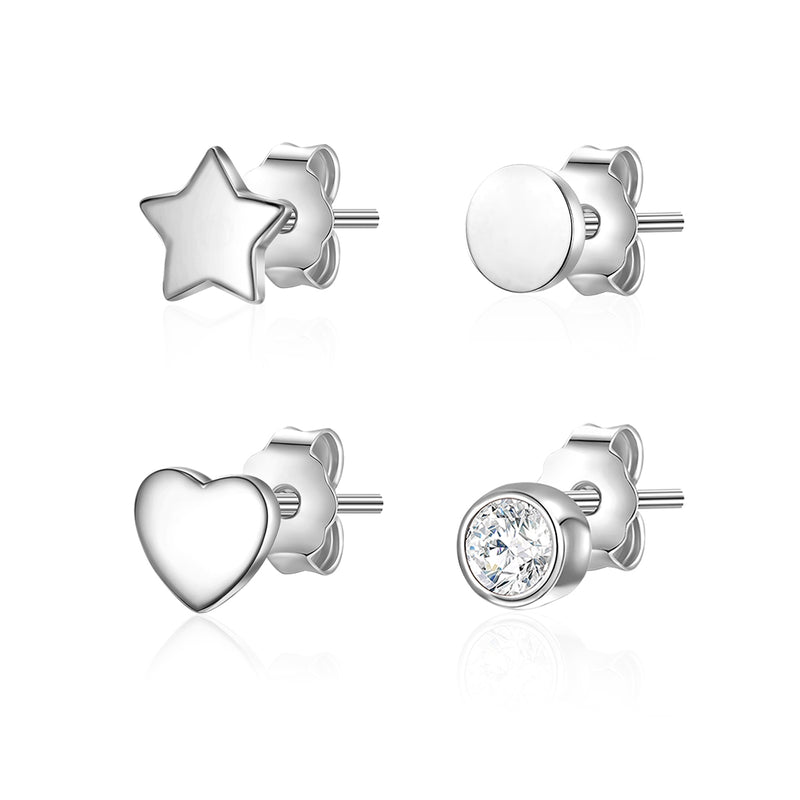 4 Stück Ohrstecker HERZ/STERN mit Zirkonia silber