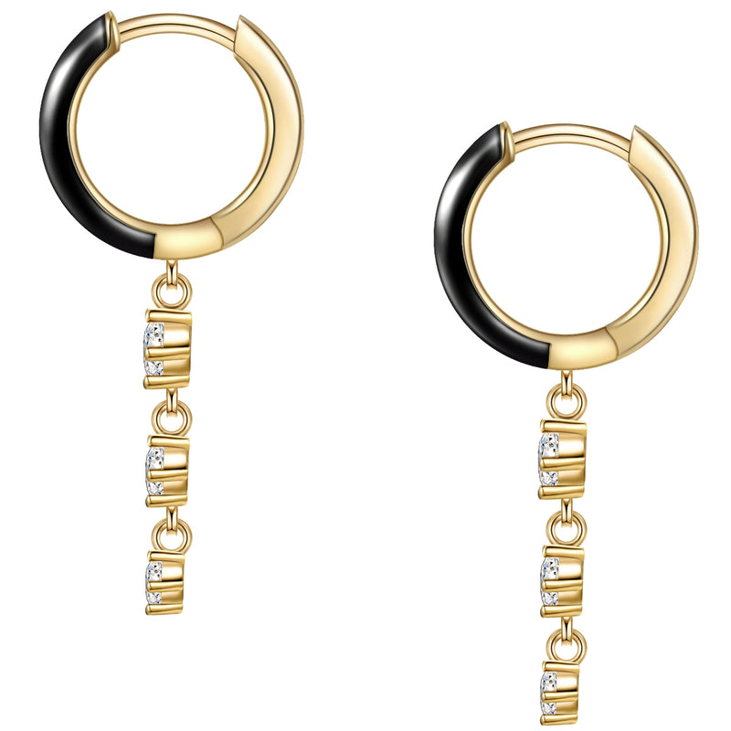 Creolen mit Zirkonia/Emaille schwarz gelbgold