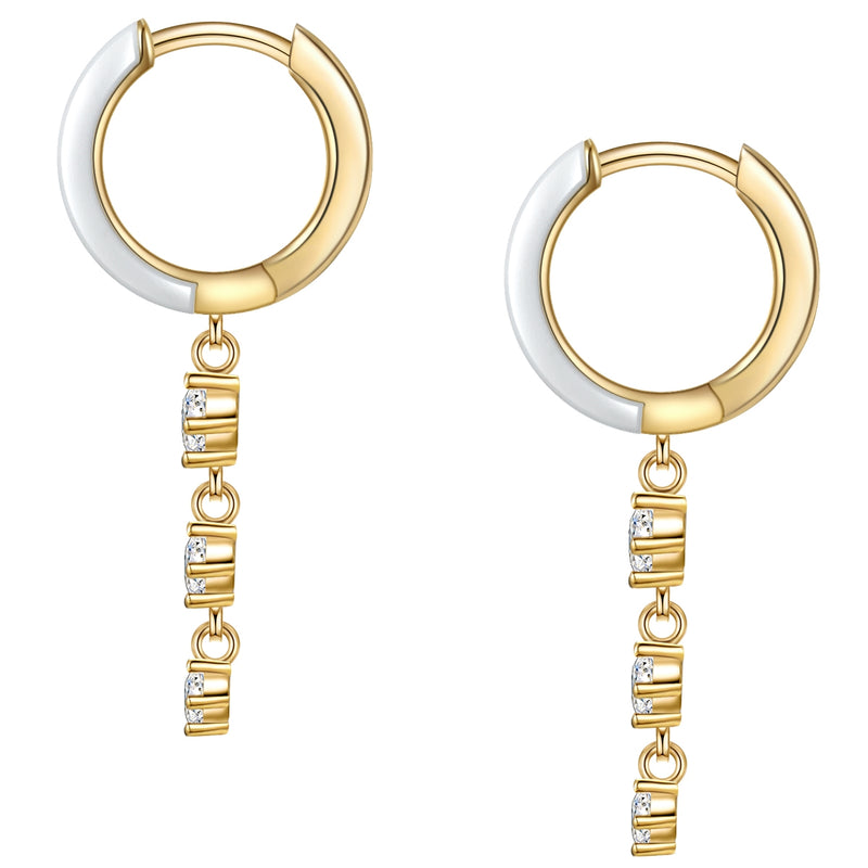 Creolen mit Zirkonia/Emaille weiß gelbgold