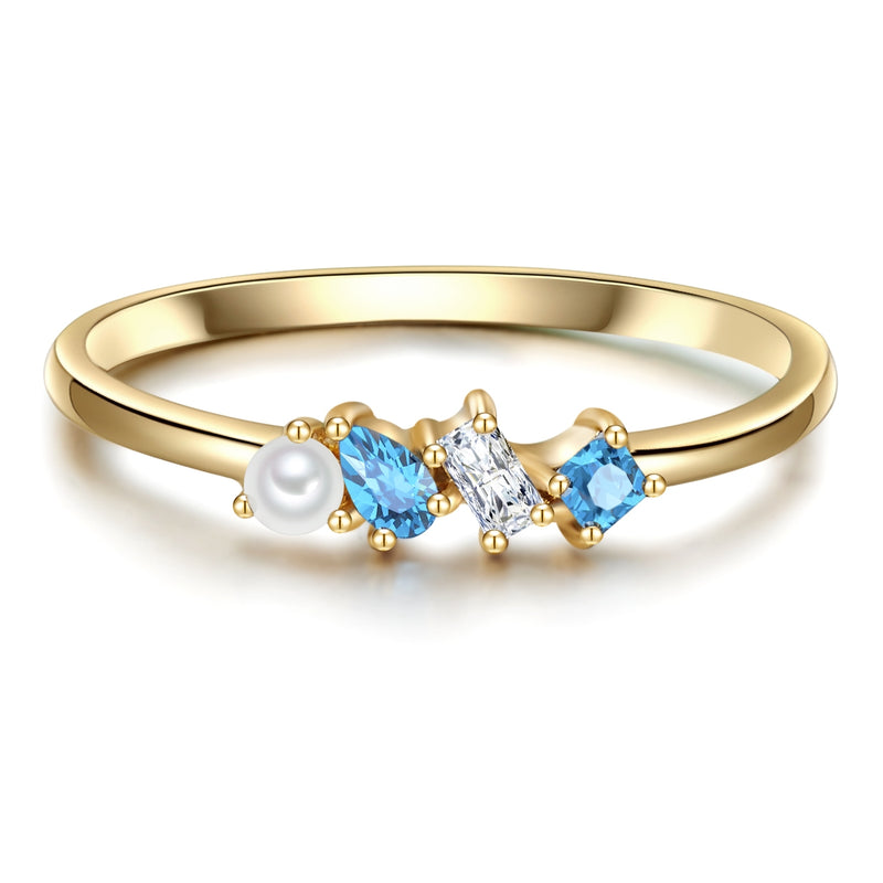 Ring mit Süßwasser-Zuchtperle/Zirkonia blau gelbgold