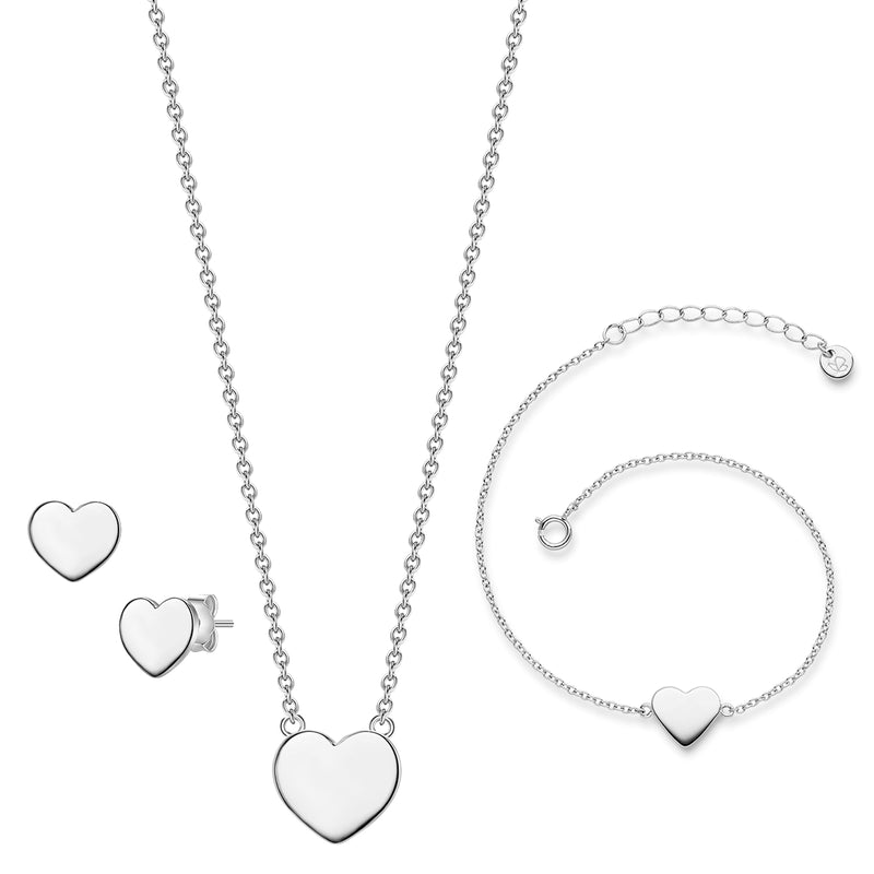 Herz Set Ohrstecker Kette Armband silber