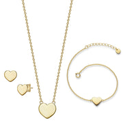 Herz Set Ohrstecker Kette Armband gold