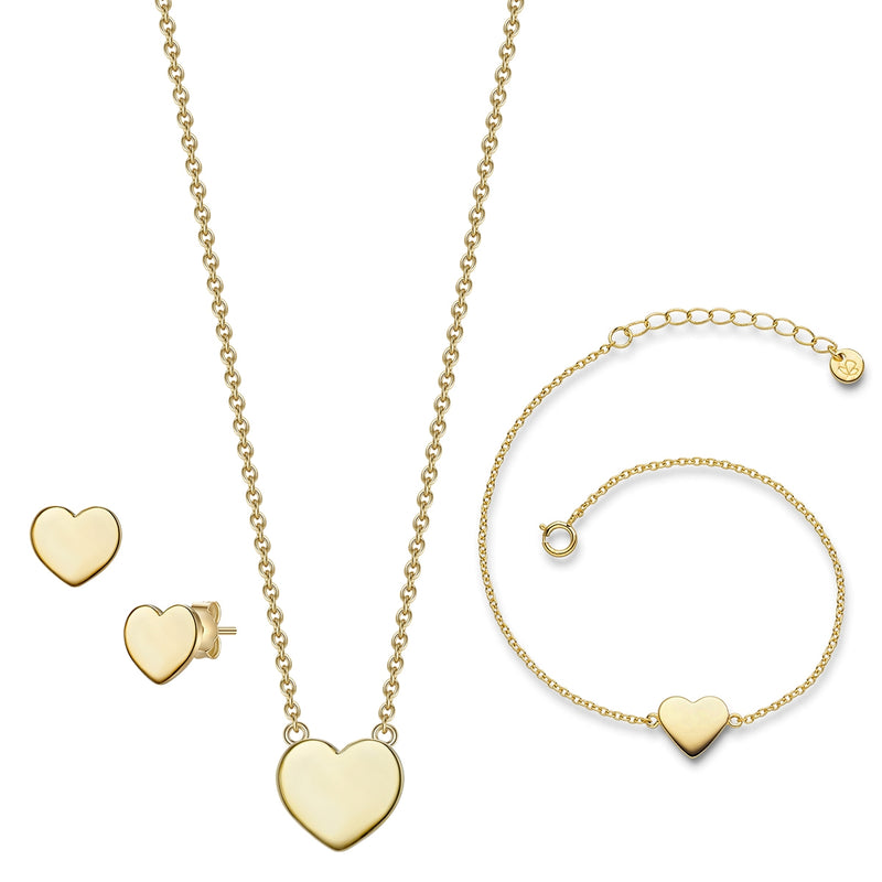 Herz Set Ohrstecker Kette Armband gold