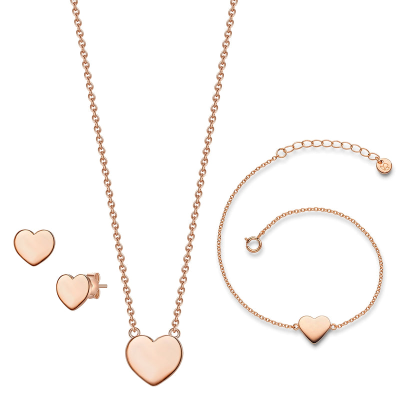 Herz Set Ohrstecker Kette Armband roségold