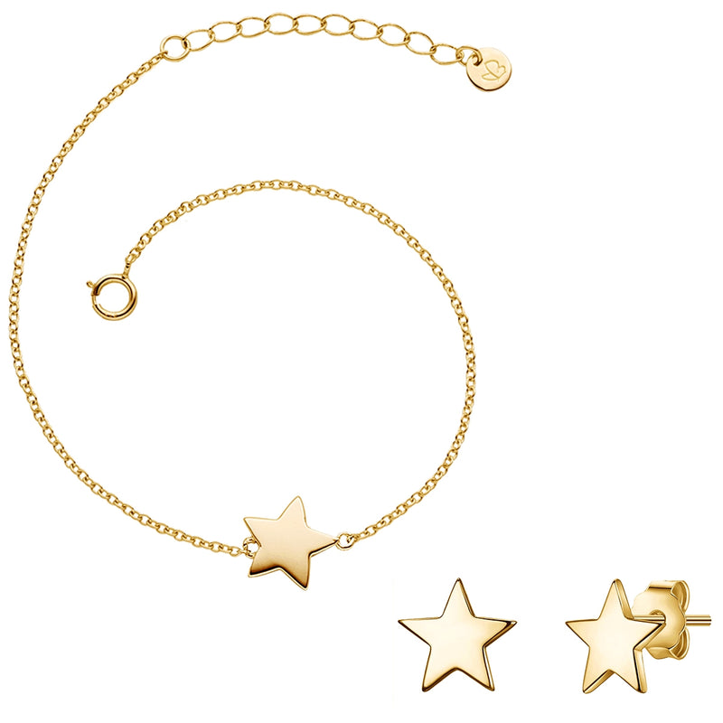 Set: Armband + Ohrstecker STERN gelbgold