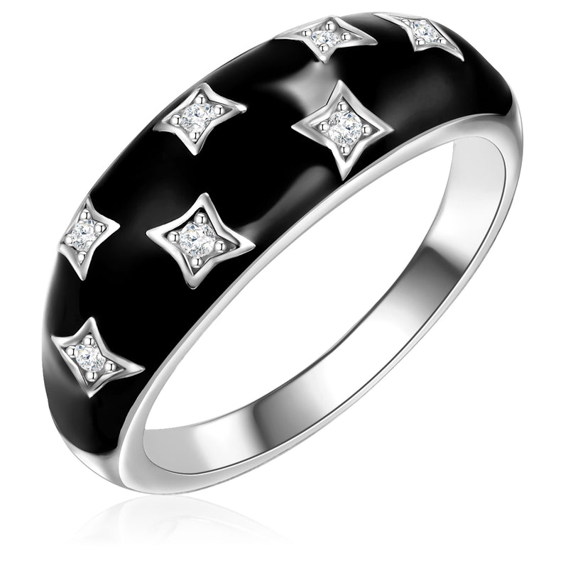 Ring mit Emaille/Zirkonia silber