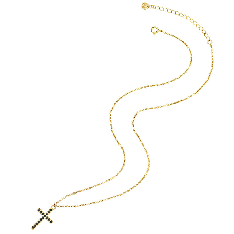 Kreuz Kette gold Zirkonia schwarz