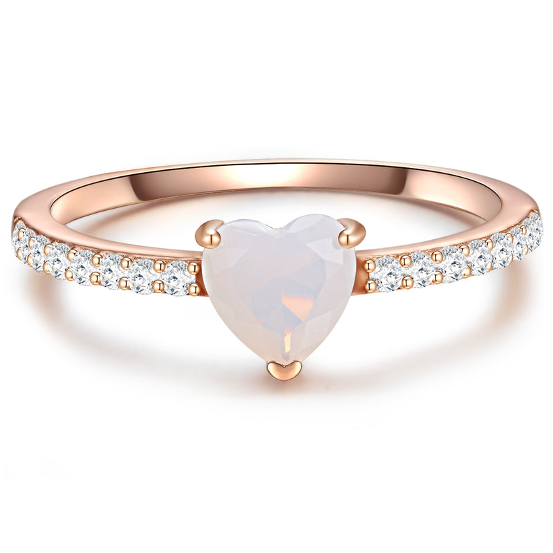 Ring HERZ mit Mondstein (synth.)/ Zirkonia roségold