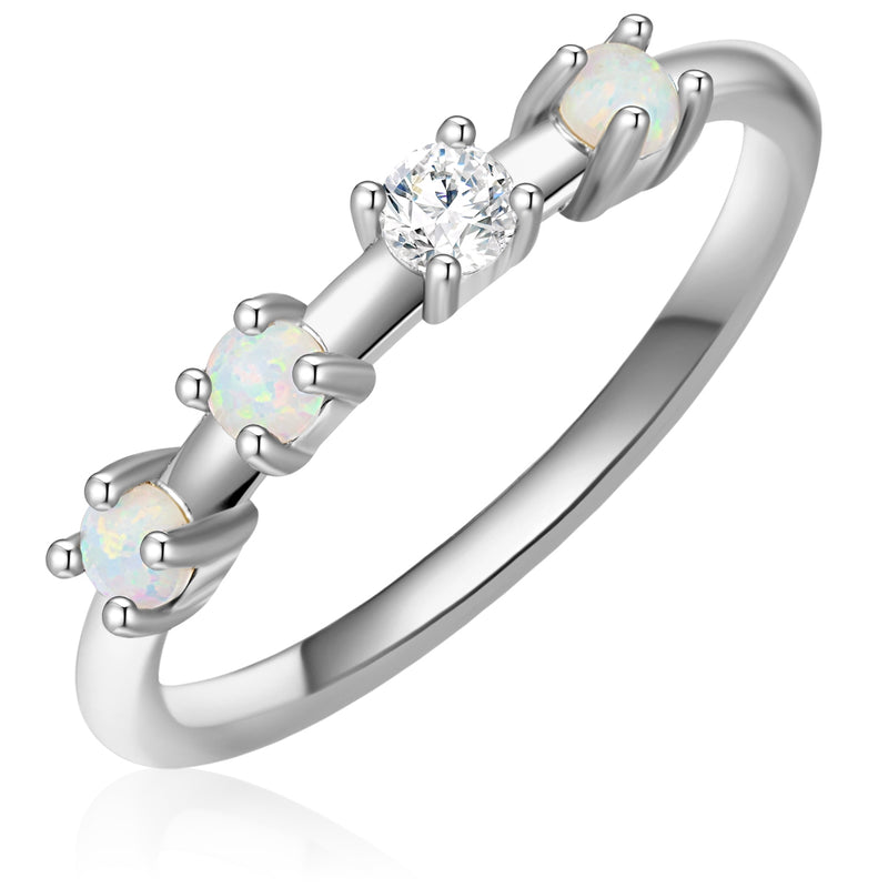 Ring mit Opal (synth.)/Zirkonia silber