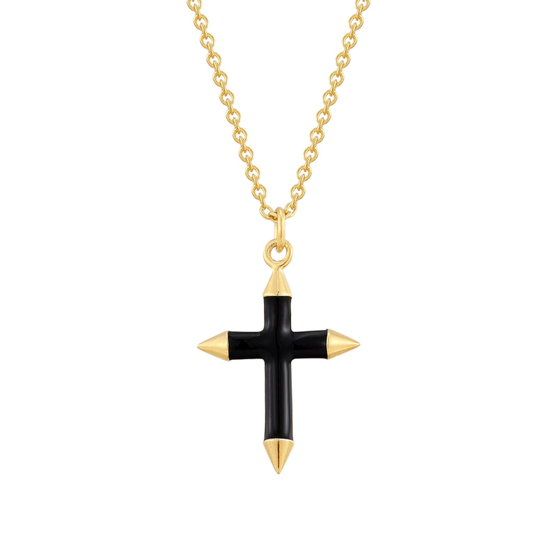 Kette mit Anhänger KREUZ mit Emaille schwarz gelbgold