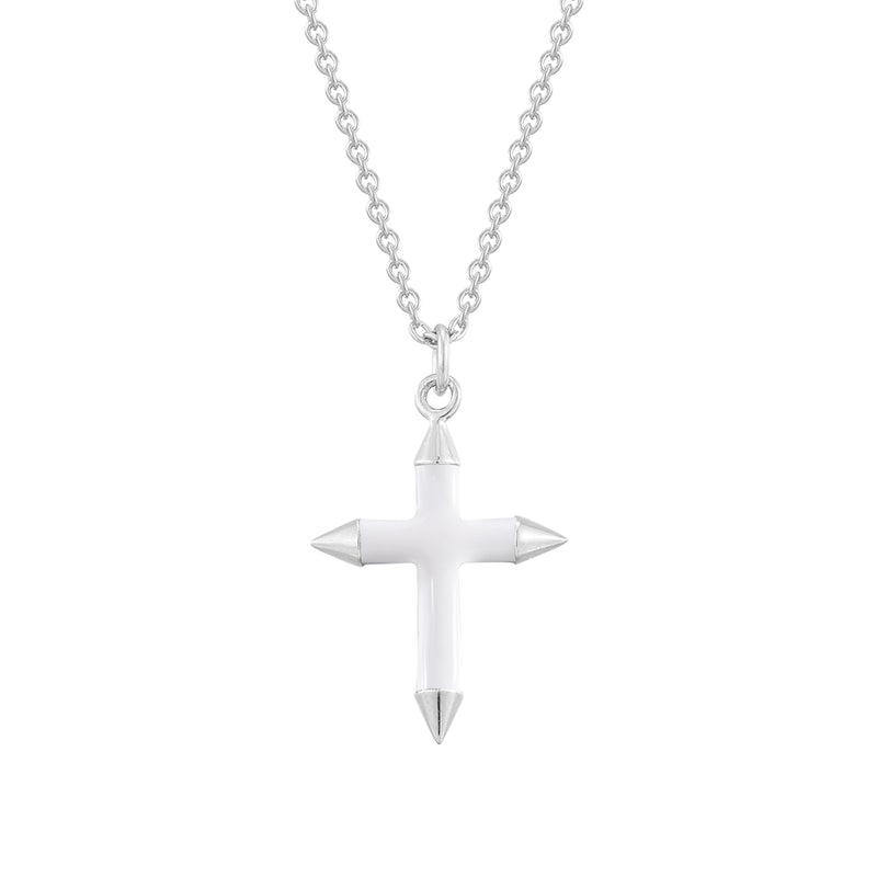 Kette silber mit Kreuz Emaille weiß