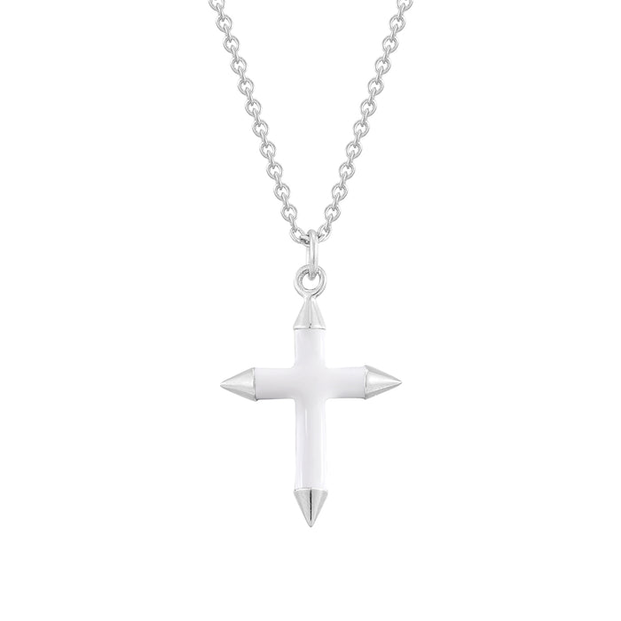 Kette silber mit Kreuz Emaille weiß