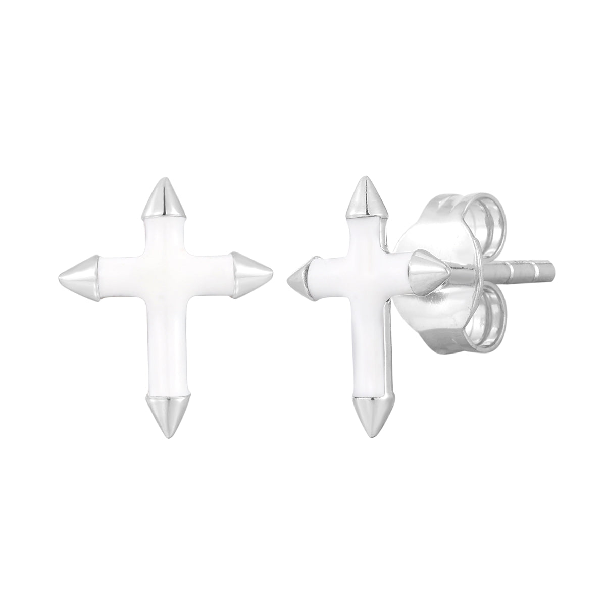 Ohrringe silber 925 Kreuz Emaille weiß