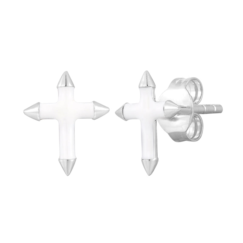 Ohrstecker KREUZ mit Emaille weiß silber