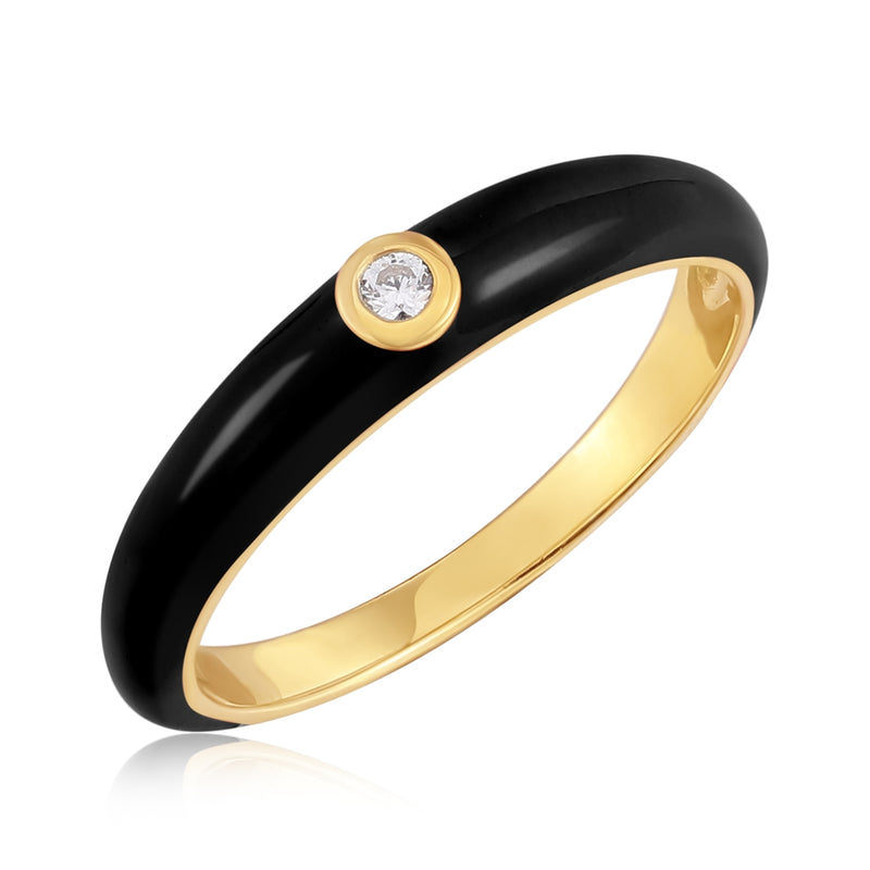 Ring mit Zirkonia/Emaille schwarz gelbgold