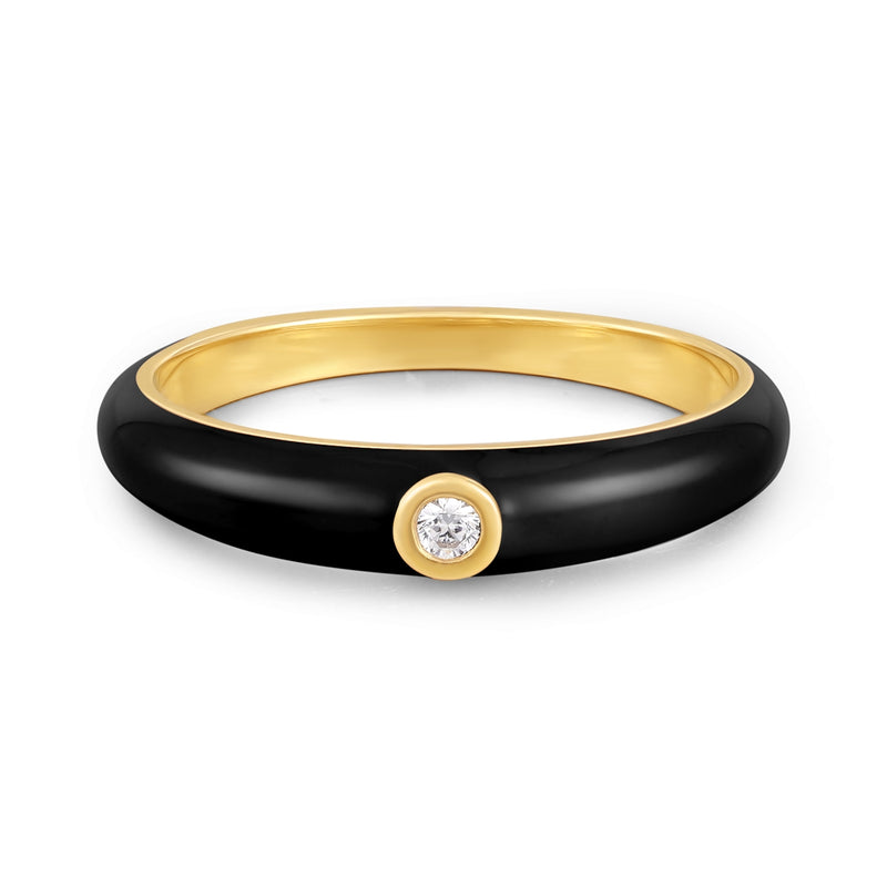 Ring mit Zirkonia/Emaille schwarz gelbgold